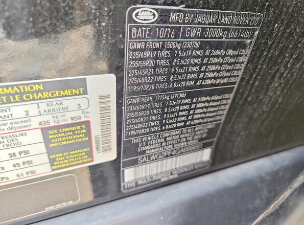 SALWG2PF4GA666691 2016 LAND ROVER RANGE Black Widok naklejki z numerem VIN