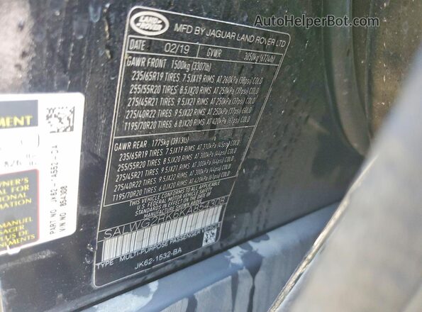 SALWG2RK6KA854308 2019 LAND ROVER RANGE Black Вид наклейки з VIN-кодом