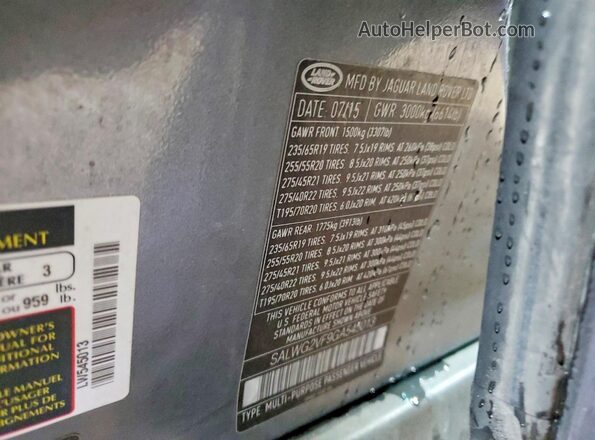 SALWG2VF9GA545013 2016 LAND ROVER RANGE Gray Вид наклейки з VIN-кодом