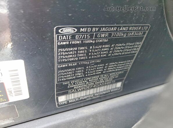 SALWR2EF4GA544815 2016 LAND ROVER RANGE Charcoal Շարժիչի բաժամունքի տեսք