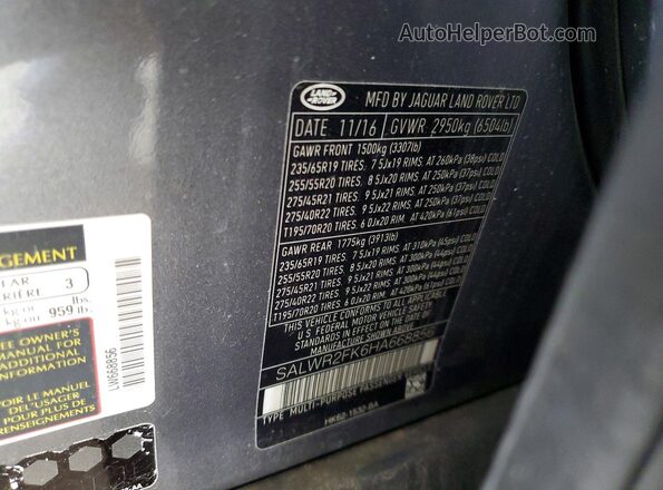 SALWR2FK6HA668856 2017 LAND ROVER RANGE Gray VIN sticker view