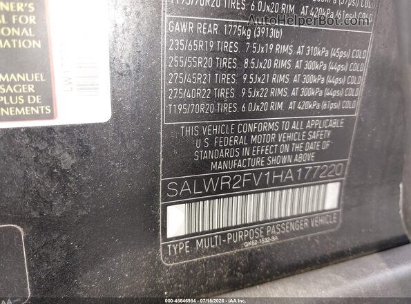 SALWR2FV1HA177220 2017 LAND ROVER RANGE ROVER SPORT Black Vista del compartimento del motor