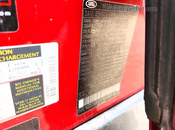 SALWR2FV3HA162461 2017 LAND ROVER RANGE Red VIN sticker view
