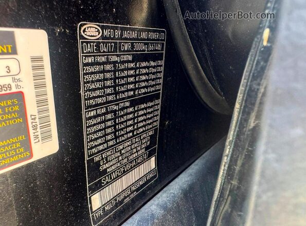 SALWR2FV6HA148747 2017 LAND ROVER RANGE Black Вид задніх сидінь