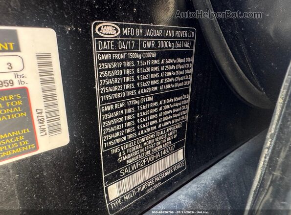 SALWR2FV6HA148747 2017 LAND ROVER RANGE ROVER SPORT Black Вид підкапотного простору