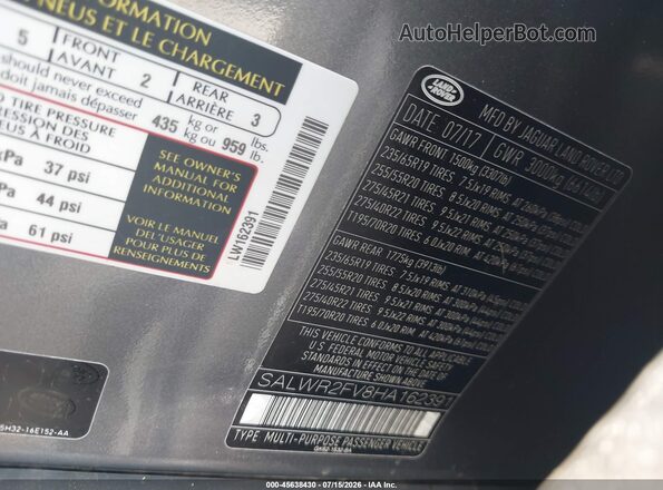 SALWR2FV8HA162391 2017 LAND ROVER RANGE ROVER SPORT Gray Vista del compartimento del motor