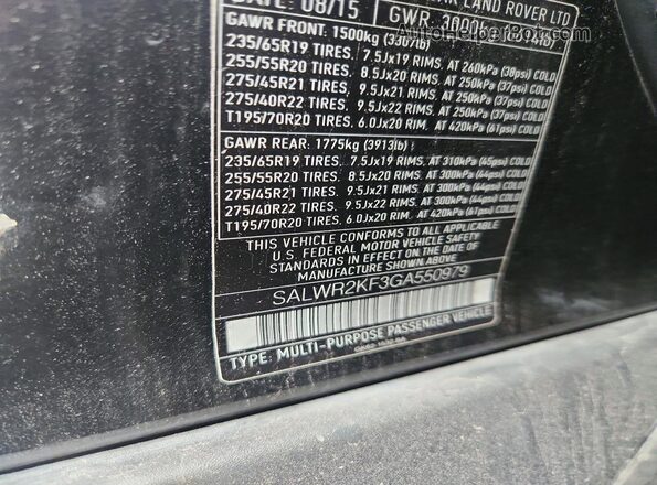 SALWR2KF3GA550979 2016 LAND ROVER RANGE Black Widok komory silnika