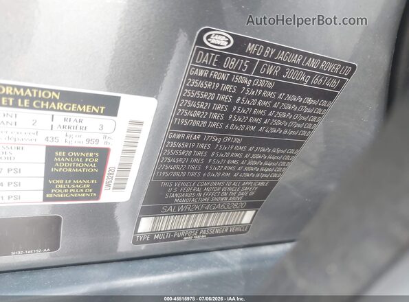 SALWR2KF4GA632820 2016 LAND ROVER RANGE ROVER SPORT Gray Вид підкапотного простору