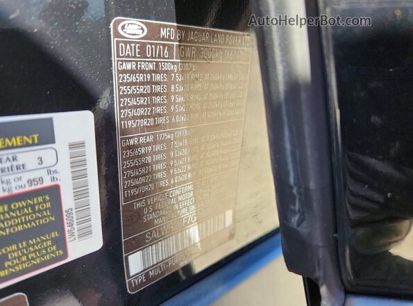 SALWR2KF7GA646095 2016 LAND ROVER RANGE Black VIN კოდის სტიკერის ხედი