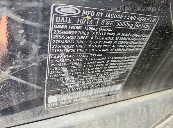 SALWR2PF3GA120975 2016 LAND ROVER RANGE Black სალონის 360-გრადუსიანი ხედი