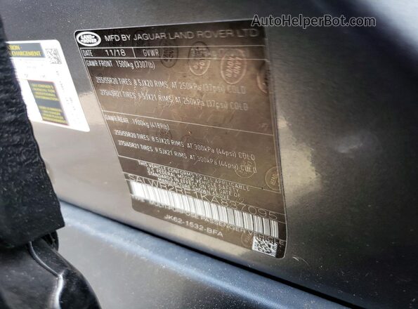 SALWR2RE1KA837095 2019 LAND ROVER RANGE Charcoal VIN sticker view