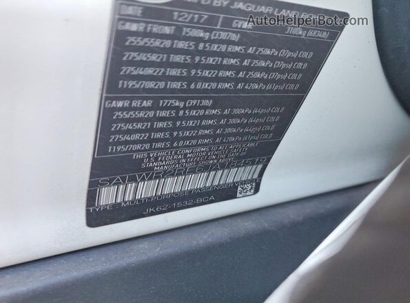 SALWR2RE6JA184519 2018 LAND ROVER RANGE White VIN sticker view