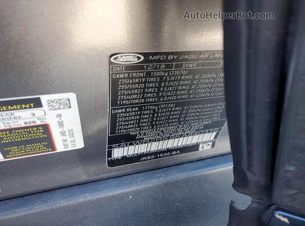 SALWR2RK9KA840316 2019 LAND ROVER RANGE Gray VIN sticker view