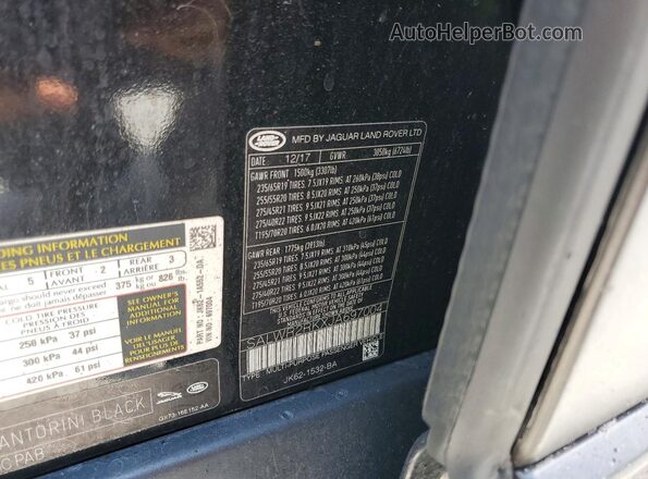 SALWR2RKXJA697004 2018 LAND ROVER RANGE Black VIN sticker view