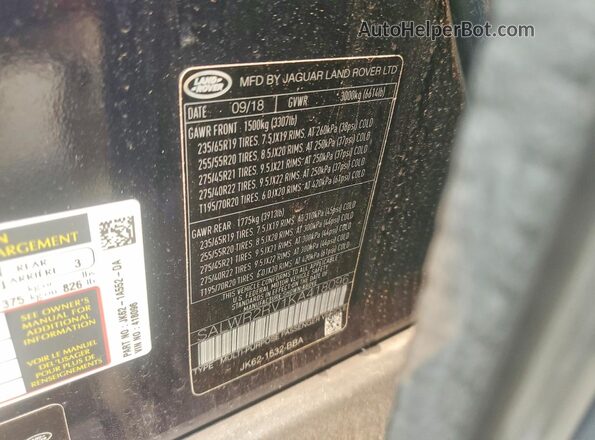 SALWR2RV1KA418096 2019 LAND ROVER RANGE Blue Widok naklejki z numerem VIN