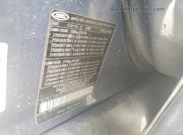 SALWR2RV6JA197920 2018 LAND ROVER RANGE Синий Вид наклейки с VIN-кодом