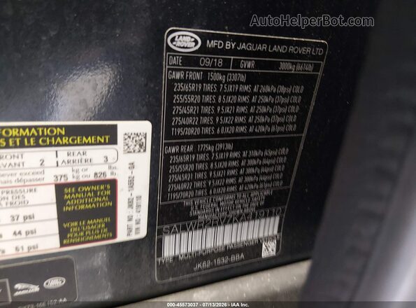 SALWR2RV7KA419110 2019 LAND ROVER RANGE ROVER SPORT Серый Вид подкапотного пространства