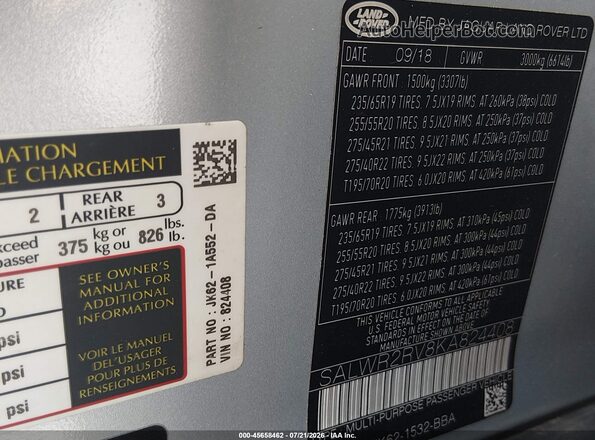 SALWR2RV8KA824408 2019 LAND ROVER RANGE ROVER SPORT Серебряный Вид подкапотного пространства