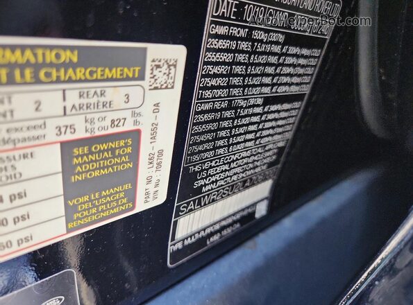 SALWR2SU2LA706700 2020 LAND ROVER RANGE Black Engine compartment view
