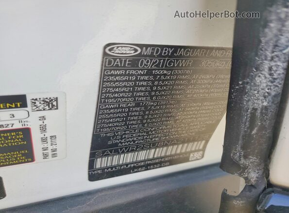 SALWR2SU8NA211128 2022 LAND ROVER RANGE Белый Вид наклейки с VIN-кодом