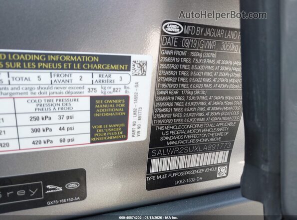 SALWR2SUXLA891773 2020 LAND ROVER RANGE ROVER SPORT Gray Engine compartment view