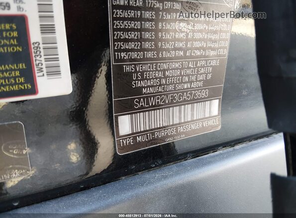 SALWR2VF3GA573593 2016 LAND ROVER RANGE ROVER SPORT Black Вид підкапотного простору