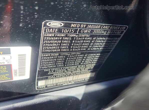 SALWR2VF3GA636692 2016 LAND ROVER RANGE Black Vista de la etiqueta del VIN