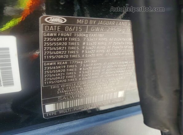 SALWR2VF5FA628883 2016 LAND ROVER RANGE Черный Вид наклейки с VIN-кодом