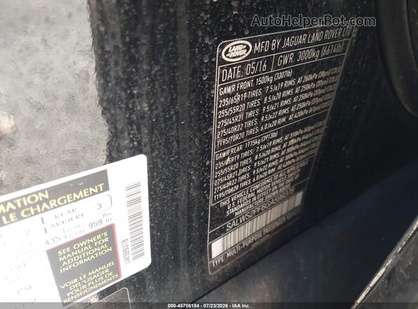 SALWS2PF6GA599378 2016 LAND ROVER RANGE ROVER SPORT Black Widok komory silnika