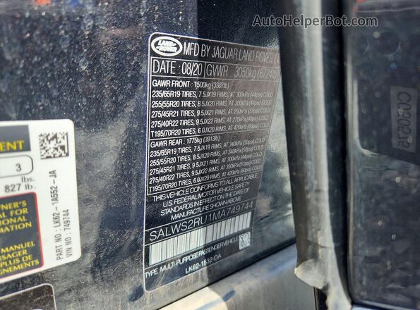 SALWS2RU1MA749744 2021 LAND ROVER RANGE Черный Панорамный вид салона 360°