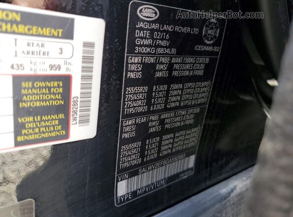 SALWV2EF8GA582883 2016 LAND ROVER RANGE Black Widok wnętrza 360 stopni