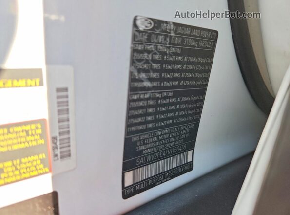 SALWV2FE4HA150458 2017 LAND ROVER RANGE White Widok naklejki z numerem VIN