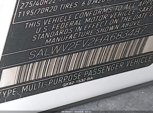 SALWV2FV2HA683487 2017 LAND ROVER RANGE ROVER SPORT White Vista del compartimento del motor
