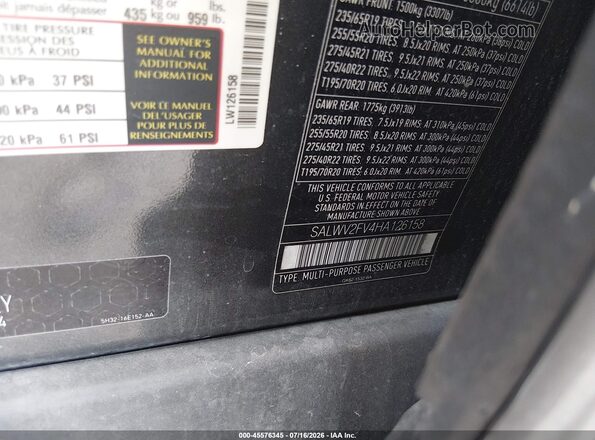 SALWV2FV4HA126158 2017 LAND ROVER RANGE ROVER SPORT Black Շարժիչի բաժամունքի տեսք