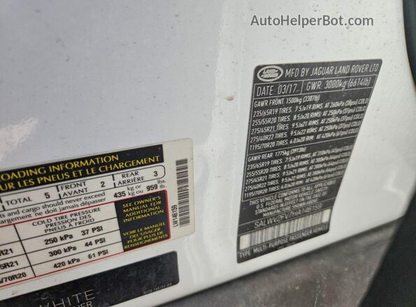 SALWV2FV7HA146159 2017 LAND ROVER RANGE Белый Вид подкапотного пространства