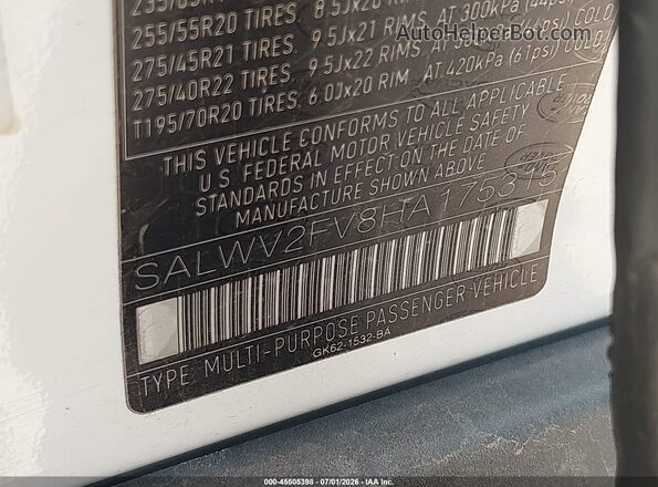 SALWV2FV8HA175315 2017 LAND ROVER RANGE ROVER SPORT White Engine compartment view