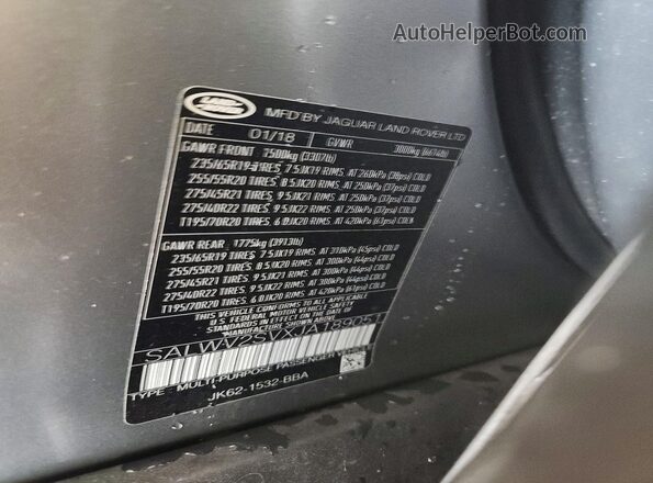 SALWV2SVXJA189051 2018 LAND ROVER RANGE Silver Вид наклейки з VIN-кодом