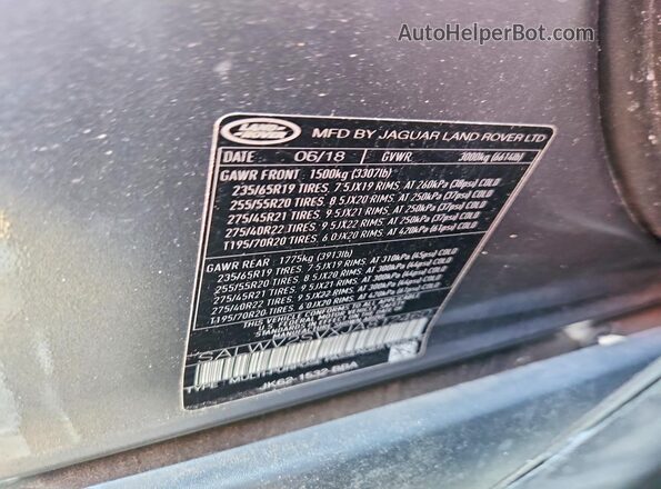 SALWV2SVXJA812460 2018 LAND ROVER RANGE Gray VIN sticker view