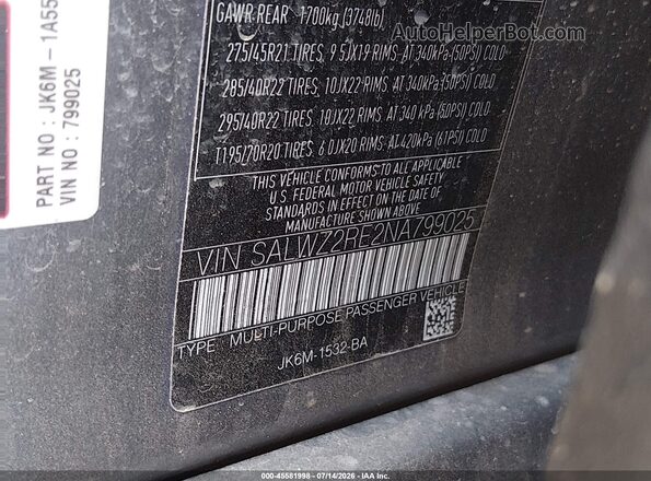SALWZ2RE2NA799025 2022 LAND ROVER RANGE ROVER SPORT Gray ძრავის განყოფილების ხედი