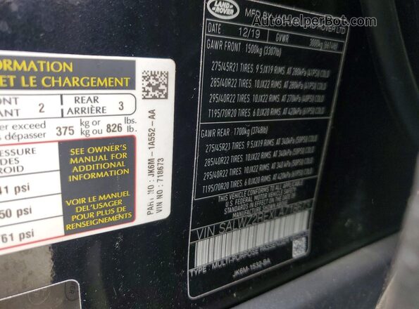 SALWZ2REXLA718673 2020 LAND ROVER RANGE Black 360 interior view