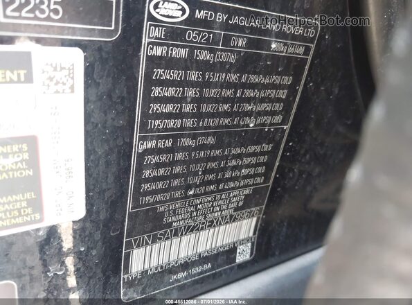 SALWZ2REXNA799676 2022 LAND ROVER RANGE ROVER SPORT Black Engine compartment view