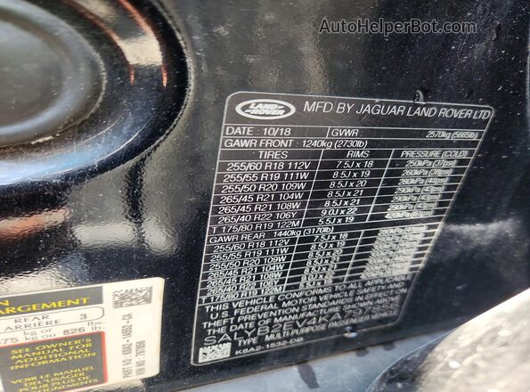 SALYB2EV4KA797856 2019 LAND ROVER RANGE Black VIN sticker view