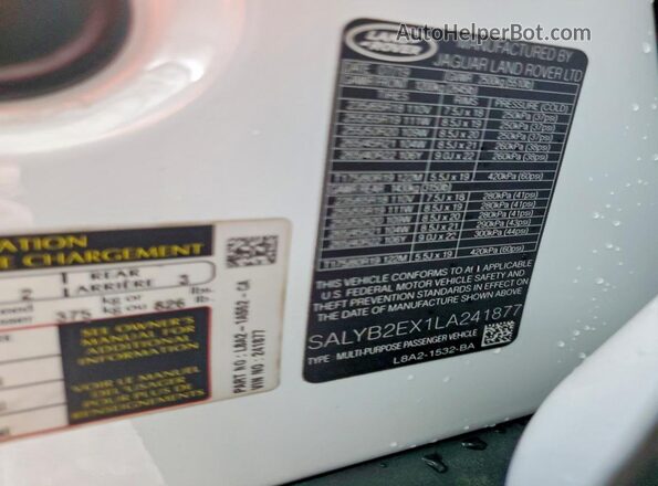 SALYB2EX1LA241877 2020 LAND ROVER RANGE White Widok komory silnika
