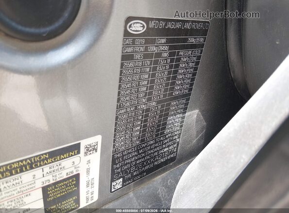 SALYB2EXXKA218774 2019 LAND ROVER RANGE ROVER VELAR Gray Widok komory silnika
