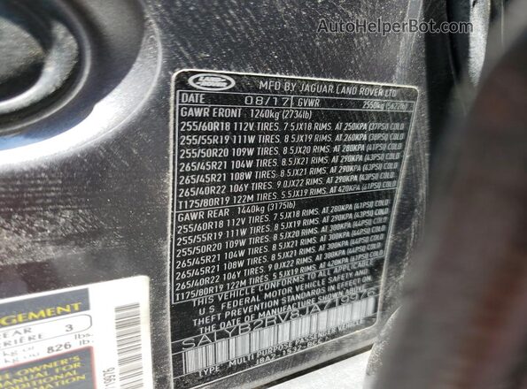 SALYB2RV8JA719976 2018 LAND ROVER RANGE Gray VIN კოდის სტიკერის ხედი