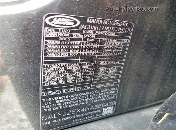 SALYJ2EX4RA386438 2024 LAND ROVER RANGE Gray Widok wnętrza 360 stopni