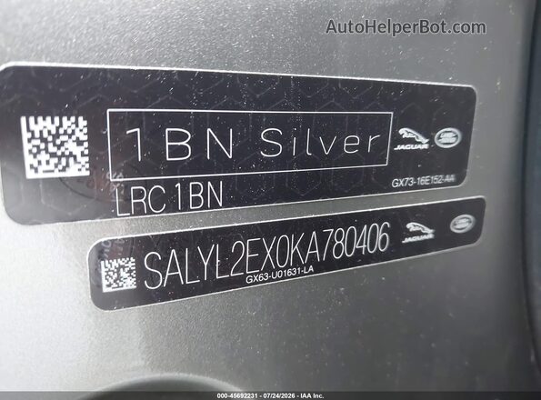 SALYL2EX0KA780406 2019 LAND ROVER RANGE ROVER VELAR Champagne Vista del compartimento del motor