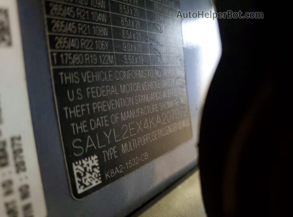 SALYL2EX4KA207072 2019 LAND ROVER RANGE Gray Widok wnętrza 360 stopni