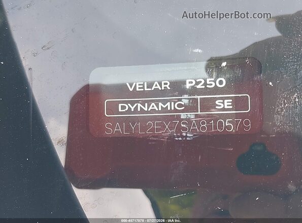 SALYL2EX7SA810579 2025 LAND ROVER RANGE ROVER VELAR Серый Вид подкапотного пространства