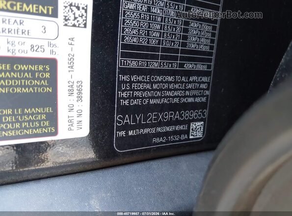 SALYL2EX9RA389653 2024 LAND ROVER RANGE ROVER VELAR Black ძრავის განყოფილების ხედი